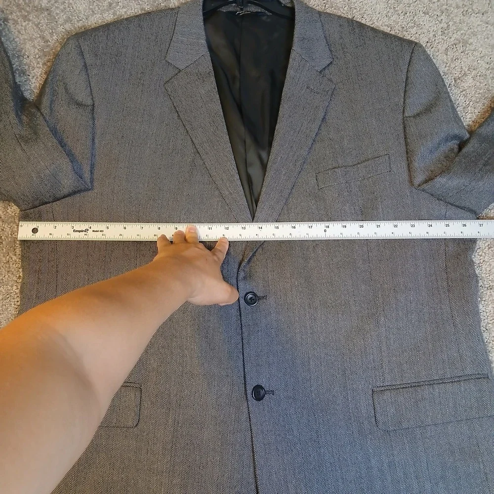Joseph & Feiss Gold Men Grey Herringbone Two Button Blazer Sport Coat Jacket 52L